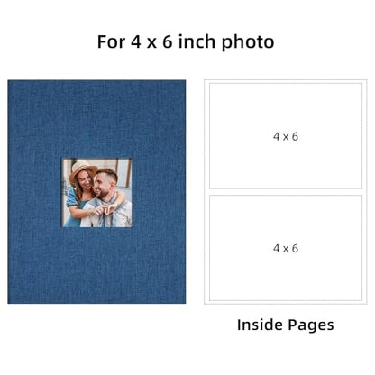 4x6 Slip In Photo Album Holds 200 Pockets Cloth Cover Navy Blue | DIY cover window, Acid free pages, PVC free pockets, Family Travel Wedding, Gift ready - color: Navy Blue, size: 200 Pockets