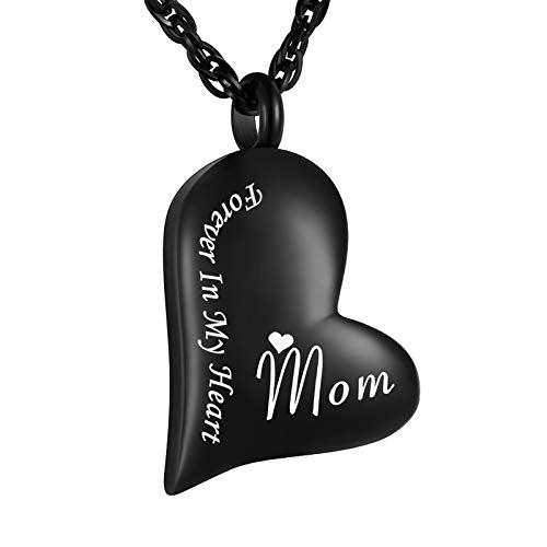 XIUDA Urn Necklace for Ashes Forever in My Heart Pendant Cremation Necklace Stainless Steel Ashes Jewelry for Dad Mom Papa Husband Wife - color: Black-Mom