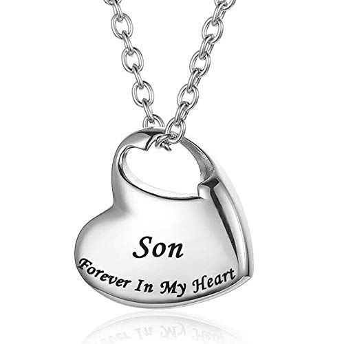 Cremation Urn Necklace for Ashes Urn Jewelry,Forever in My Heart Carved Stainless Steel Keepsake Waterproof Memorial Pendant for mom & dad with Filling Kit… - color: Son