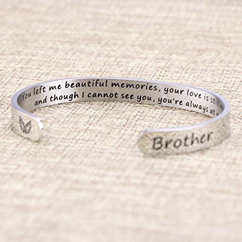 Memorial Gifts for Loss of Mom Dad In Memory of Jewelry Sympathy Bracelet | Bereavement Cuff Secret Message Engraved Grief Gifts for Women - style: Brother Memorial Gift- You left me beautiful memories