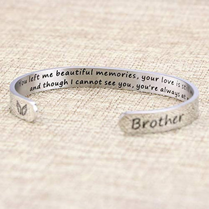 Memorial Gifts for Loss of Mom Dad In Memory of Jewelry Sympathy Bracelet | Bereavement Cuff Secret Message Engraved Grief Gifts for Women - style: Brother Memorial Gift- You left me beautiful memories
