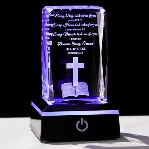 Movdyka 3D Crystal Christian Gifts for Women Men Inspirational Bible Verse | Religious Keepsake with Colorful LED Night Light Encouragement Spiritual Gifts for Women on Birthday Christmas - color: Bible Verse（Every Day）