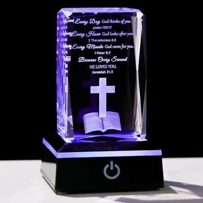 Movdyka 3D Crystal Christian Gifts for Women Men Inspirational Bible Verse | Religious Keepsake with Colorful LED Night Light Encouragement Spiritual Gifts for Women on Birthday Christmas - color: Bible Verse（Every Day）