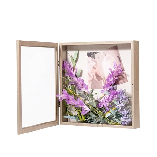 12x12 Shadow Box Frame with Linen Back, Wood Glass Display Case for Medals, Photos, Memorabilia, Awards - Pins Included- Champagne - color: Champagne, size: 12x12