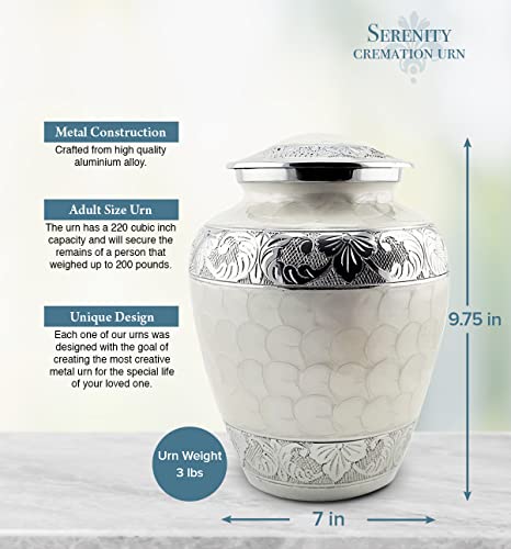 Serenity Memorial Urn - White Human Ashes Urn - 200LB Capacity with Bag - color: Serenity, size: 1 Large Urn