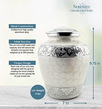 Serenity Memorial Urn - White Human Ashes Urn - 200LB Capacity with Bag - color: Serenity, size: 1 Large Urn