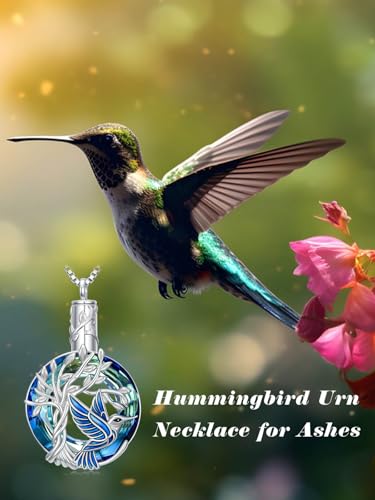 TOUPOP Butterfly Necklace for Women 925 Sterling Silver Tree of Life Butterflies Dragonfly Hummingbird Pendant Necklaces Crystal Jewelry Anniversary Christmas Birthday Gift for Her - color: Hummingbird Blue - Urn