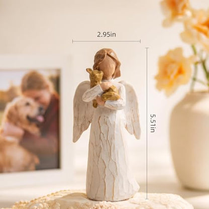Pet Angel Figurine, Resin Angel Statue for Dog Pet Lovers | Angel embracing beloved pet, heartfelt gift for dog lovers, pet lovers and anyone who treasures faithful companionship - color: Pet