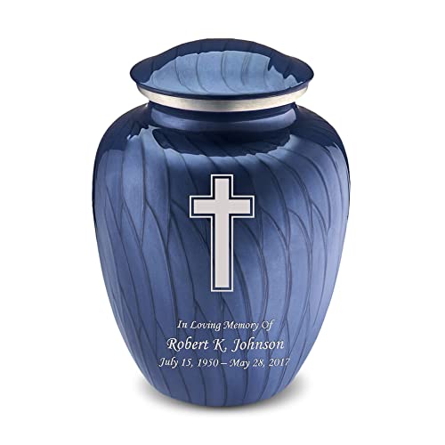 Geturns - Adult Personalized Simple Cross Cremation Urns for Human Ashes I Large Pearl Cobalt Blue Funeral Urn for Men and Women I 200 lbs - color: Pearl Cobalt Blue