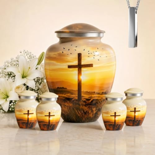 Sunset Cross Cremation Urns for Human Ashes Set of 6 for Adults Men & Women - color: Serenity Cross Set