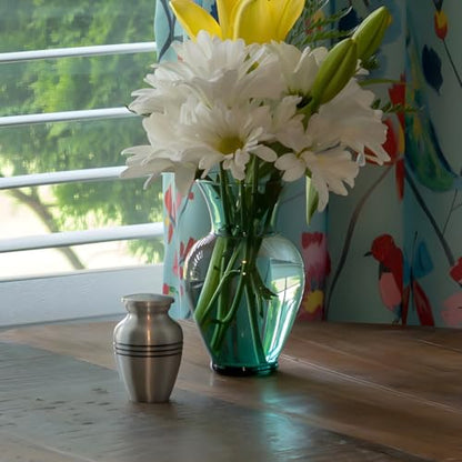 Classic Three Bands Pewter Urn for Ashes - Mini Size Brass Memorial Urn, Gray Silver Design, 3.5 Cubic Inches, 2.75 Inch Funeral Urn - size: Mini Urn
