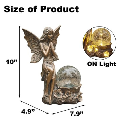 Solar Fairy Garden Statue with Crackled Glass Globe Light - color: Bronze Bronze Fairy