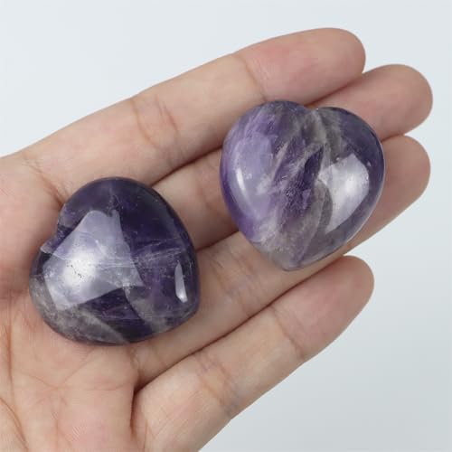 Amethyst Heart Worry Stones, 1.2 Inch, Set of 4 | Polished Heart Crystals, Palm and Pocket Stones, Reiki Meditation Accessories, Love Carved Stones, Crystal Gift Set - color: Amethyst