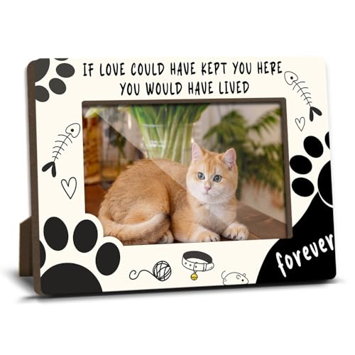 Cat Memorial Photo Frames Dog and Cat Loss Remembrance Gift Sympathy Keepsake for Pet Lovers Condolence Present for Pet Owner If love Could Have Kept You Here Picture Frames 4x6 Photo - YY012 - color: yellow cat06