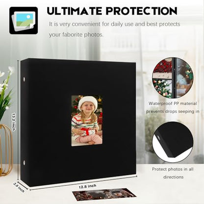 Aevdor Large Capacity 4x6 Photo Album, 1000 Photos, Linen Cover, Black | Black Inner Pages, 3 Horizontal and 2 Vertical Pockets per Side, Front Photo Window, Family, Wedding & Travel Memories - color: Black