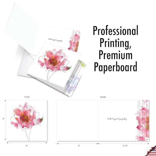 The Best Card Company - 12 Sympathy Note Cards with Envelopes - Loving Flower Bereavement (4 Designs, 3 Each) - Basic Blooms AMQ4627SMG-B3x4 - style: Basic Blooms