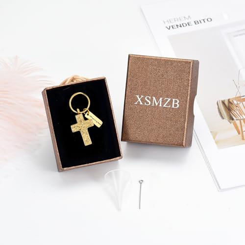 XSMZB Cross Urn Necklace for Ashes for Women Men Tree of Life Cross Cremation Jewelry Keepsake Pendant for Ashes of Loved One - color: Gold Keychain
