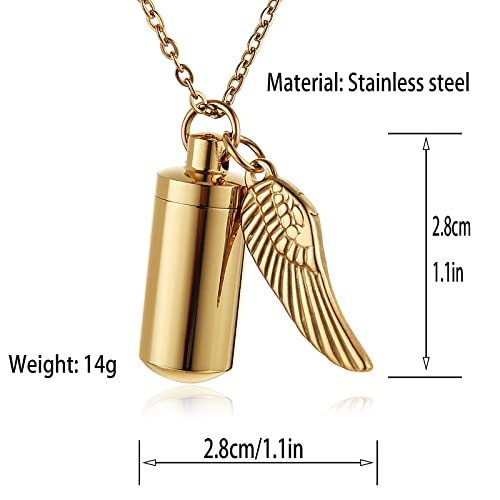 STWTR Stainless Steel Cylindrical Souvenir Capsule Pill Pendant Necklace, Cremated Ashes Pill Container Necklace - color: Gold-A
