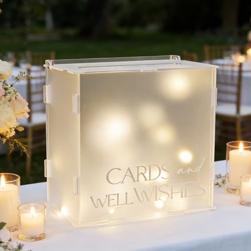 Frosted Acrylic Wedding Card Box, Elegant Matte Gift Card Holder with Slot for Cash Gifts Envelopes, Decorative Table Decor for Wedding Reception Birthday Baby Shower & Graduation Party - style: Frosted