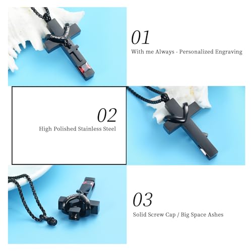 Oinsi Black Cross Urn Necklace For Ashes Of Loved Ones With Birthstone Always In My Heart Cremation Jewelry Keepsake Pendant Women Men - color: Red Stone
