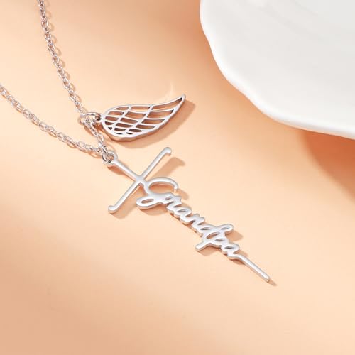 Lcherry Cremation Cross Necklace for Women - Angel Wing Faith Cross Necklace Memorial Gifts Religious Jewelry for Women - style: Grandpa