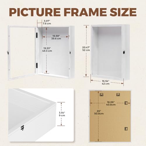 Muzilife 16x20 Large Shadow Box Pine Wood Picture Frame, 3.94 Deep, White - color: White, size: 16"x20"