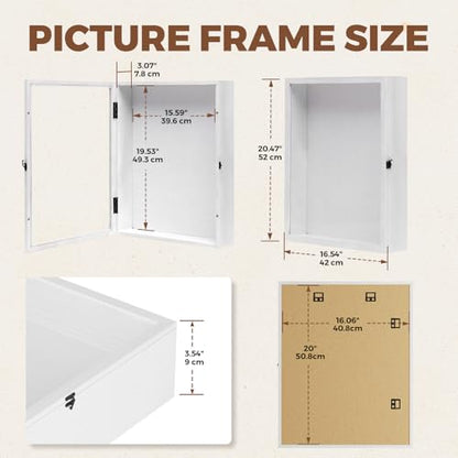 Muzilife 16x20 Large Shadow Box Pine Wood Picture Frame, 3.94 Deep, White - color: White, size: 16"x20"