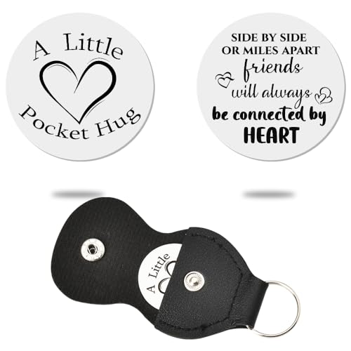 Sisadodo Pocket Hug Token Long Distance Relationship Keepsake Gifts for Women Birthday Christmas Gifts With Leather Keychain - color: Friends Will Always Be Connected By Heart