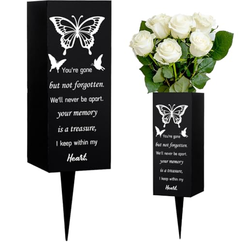 WEBEEDY Cemetery Vases for Grave Butterfly Grave Vase with Spike Cemetery Decoration Memorial Vase for Graves Outdoor Yard, Sympathy Gift Graves Flower Holder for Loss Family,1 pc (3x8 Inch)