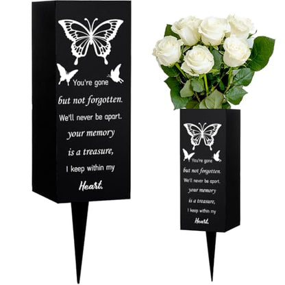 WEBEEDY Cemetery Vases for Grave Butterfly Grave Vase with Spike Cemetery Decoration Memorial Vase for Graves Outdoor Yard, Sympathy Gift Graves Flower Holder for Loss Family,1 pc (3x8 Inch)