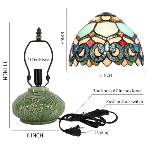 Small Tiffany Lamp Mushroom Table Lamp, Mini Stained Glass Desk Light Memory Sympathy Ceramic lamp 8X11 Inch (Sapphire Style)
