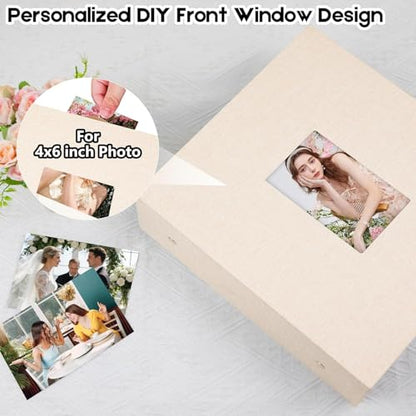 Aevdor Large Capacity 4x6 Photo Album, 1000 Photos, Linen Cover, Beige | Black Inner Pages, 3 Horizontal and 2 Vertical Pockets per Side, Front Photo Window, Family, Wedding & Travel Memories - color: Beige