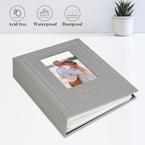 Photo Album 4x6 50 Photos Leather Cover Wedding Photo Albums Extra Large Capacity Picture Book with Beautiful Prints Presents for Wedding Baby Vacation Grey - color: Grey, size: 50 Pockets