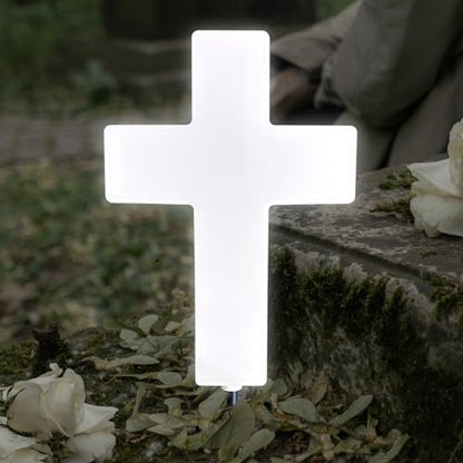 Solar Cross Light for Grave, Cemetery LED Memorial Stake Sympathy Gift - color: White