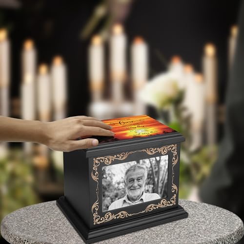 ADMLC Cremation Urns for Human Ashes Adult Up to 200 IBS with Photo Frame | 100% Wooden Handcrafted Memorial Keepsake Urn for Ashes,Funeral Burial Caskets Urn Suitable for Male Female Men Women Dad Mom