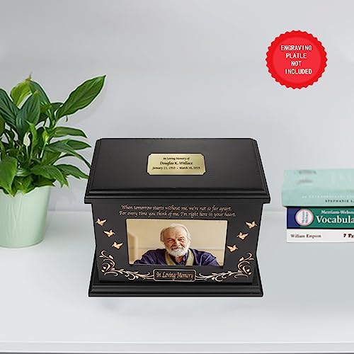 DGDCDV Cremation Urns for Human Ashes Male Female with Photo Frame | Large Wooden Memorial Urns for Adult Woman Men Human Ashes, Decorative Burial Funeral Urns Box and Caskets for Ashes