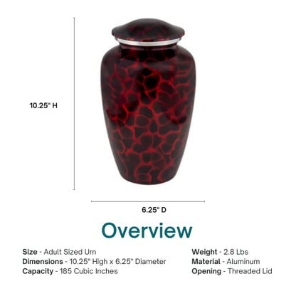 Red Tiger Eye Aluminum Cremation Urn, Adult Sized, 10.25 Inches High - color: Red Tiger