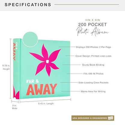 MCS Far and Away Mint Photo Album Holds 200 4x6 Photos with Memo Space, Clear Side-Loading Pockets – Scrapbook Style Keepsake for Vacations & More – A Thoughtful Gift - style: Far and Away