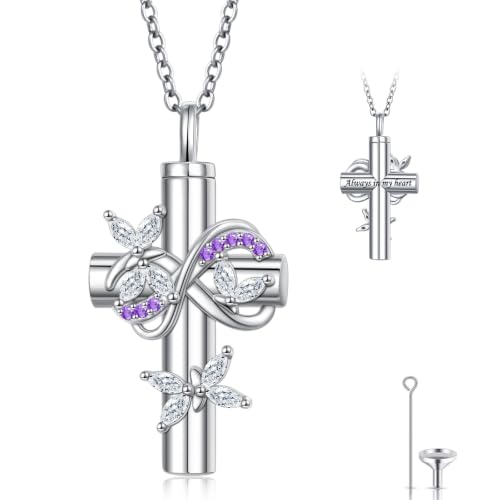 DAOCHONG Butterfly Cross Urn Necklace Memorial Cremation Jewelry - style: White Butterfly Urn Necklaces