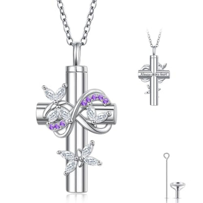 DAOCHONG Butterfly Cross Urn Necklace Memorial Cremation Jewelry - style: White Butterfly Urn Necklaces