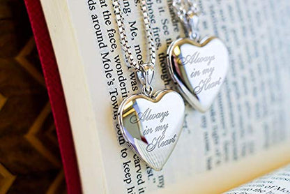 PicturesOnGold.com Personalized Always in My Heart Silver Or Gold Heart Locket Pendant Necklace Jewelry Gifts for Men & Women - 3/4 Inch X 3/4 Inch - Includes 18 inch Cable Chain - style: Silver - Locket Only