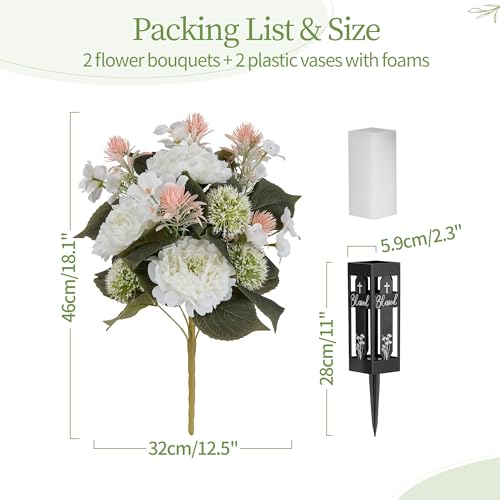 Artificial Flowers for Cemetery Grave: with Vases, White, 2 Pcs - color: White