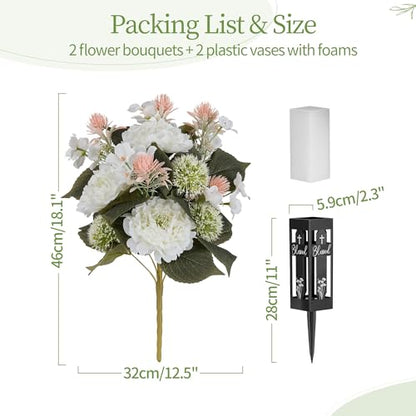 Artificial Flowers for Cemetery Grave: with Vases, White, 2 Pcs - color: White