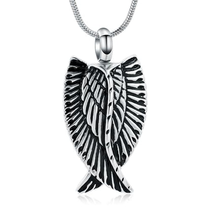 Angel Wings Cremation Jewelry Necklaces Stainless Steel Urn Necklaces for Ashes Memorial Keepsake Pendant for Women Men Gifts With Funnel Kit & Bag - color: SilverBlack