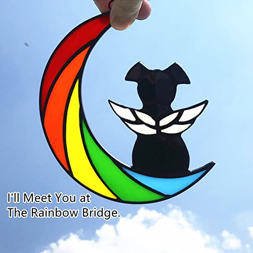 Stained Glass Rainbow Bridge Dog Memorial Gifts for Loss of Dog Sympathy Remembrance Suncatcher, Angel Wings Pet Loss Bereavement Gifts in Memory of Pet Passing Away Window Hanging. - color: Rainbow - B