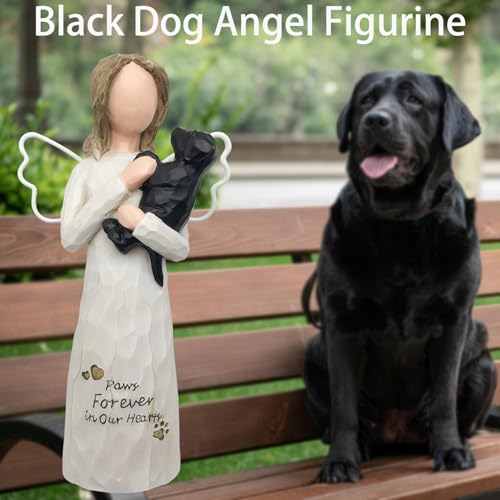 Dog Memorial Gifts, Metal Wings Dog Angel Figurine, Black