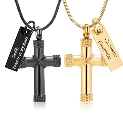 Minicremation Rope Winding Cross Cremation Ashes Urn Pendant Necklace Memorial Keepsake Jewelry Lord’s Prayer Cross Ashes Necklaces - color: Customize