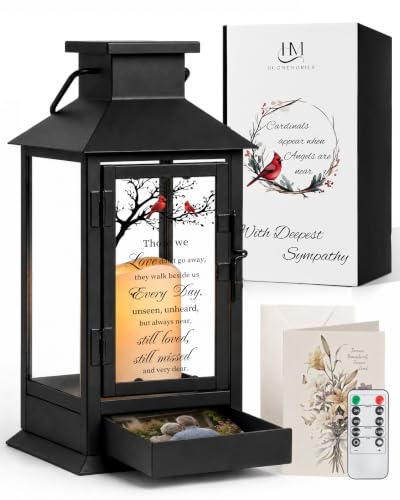 Memorial Lantern with Drawer for Keepsakes, Sympathy Gifts for Loss of Loved One, Condolences Remembrance Bereavement Gifts in Memory of Loved One, Black - color: Those We Love/Black
