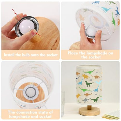 WSYEAR Dinosaur Kids Table Lamp for Bedroom Kids Bedside Lamp with Linen Wooden Nightstand Cartoon Nursery Lampshade for Girls Boys Living Room - color: Dinosaur