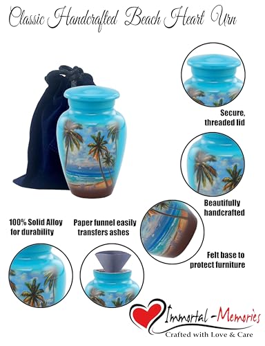 Paradise Beach Keepsake Urn - Hand Painted Miniature Palm Trees Urn with Premium Case & Bag - size: Miniature